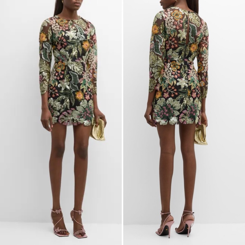 NWT Milly Scottie Loden Garden Sequins Floral-Embroidered Mini Dress Size 0